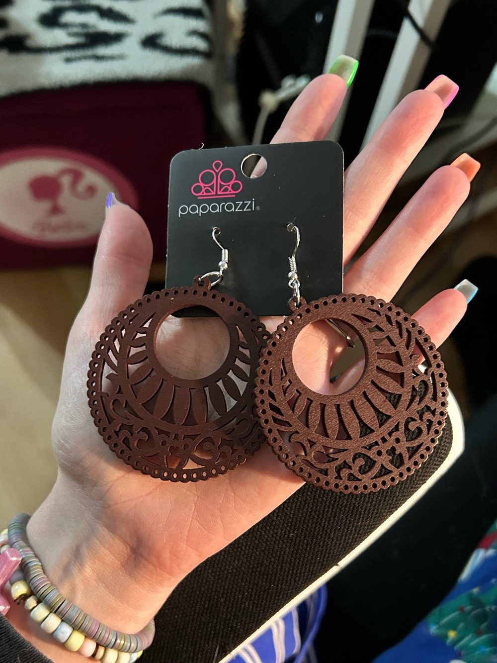 paparazzi Chocolate Brown Filigree Round Drop Earrings